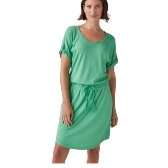 Michael Stars Valerie Green Short Sleeve Dress Stretch Tie Waist Size Medium - Picture 1 of 13